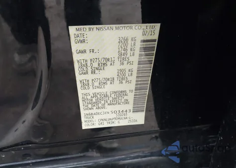 2015 Nissan Titan Pro-4X z USA, uszkodzony, nr VIN 1N6BA0EC3FN503443